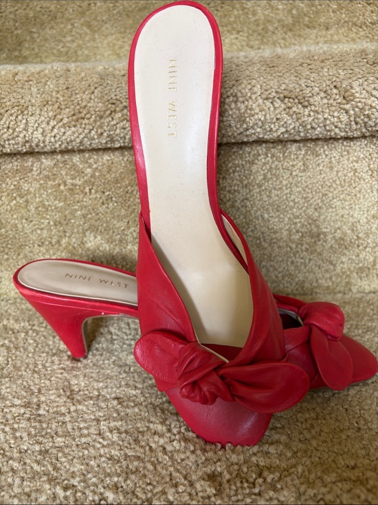 Nine West Shoes - Nine West Red Knotted Leather Slide Mules
